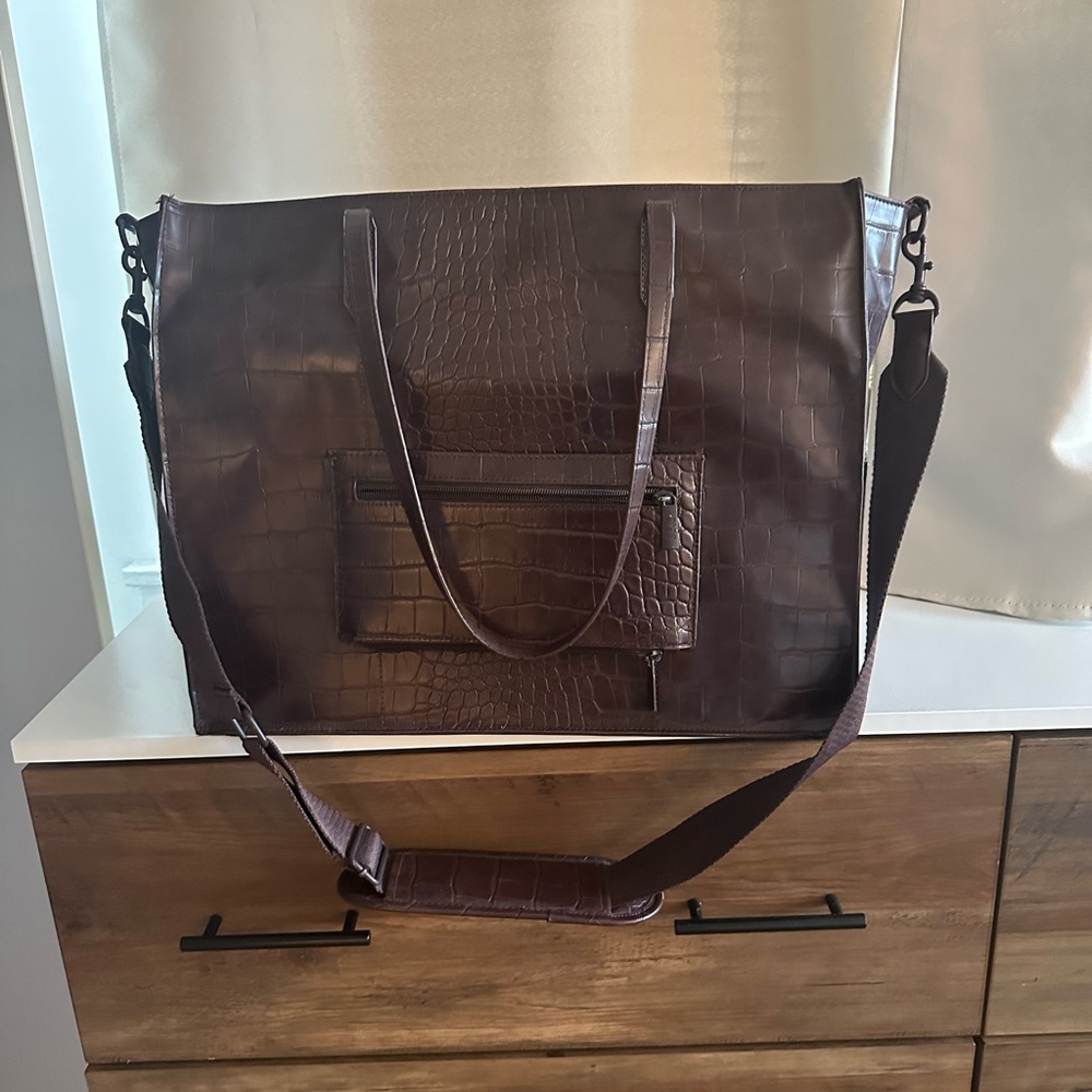 Beis Large Work Tote Chocolate Brown Croc